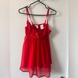 Red Semi Sheer Baby Doll Top - Size M